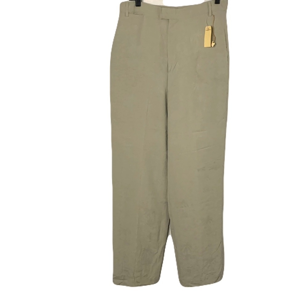 NWT Tommy Bahama Womens Size 12 Taupe Green Beige 100% Silk Palm Tree Print Pant